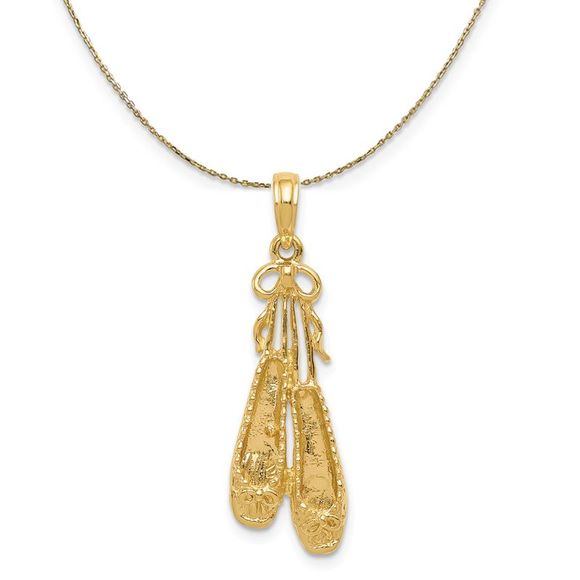 14k Yellow Gold Satin and Polished Ballet Slippers Necklace - 16 Inch